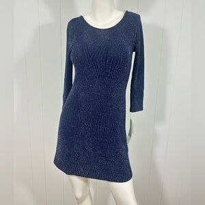 NWT Three Pink Hearts Womens Navy Shift Dress 3/4 Sleeves Size XS Metallic